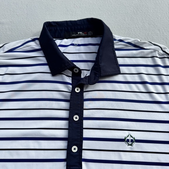 RLX Ralph Lauren Other - RLX Ralph Lauren Golf Polo Shirt Men Large Striped White/Navy Performance Casual
